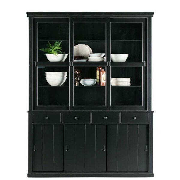 Buffet Vitrine in Schwarz Kiefer Massivholz