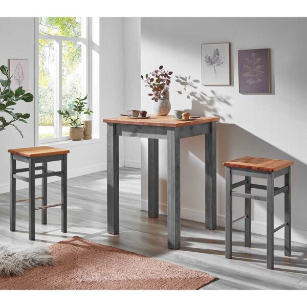 Bartisch mit 2 Hockern aus Kiefer Massivholz Landhausstil (dreiteilig)