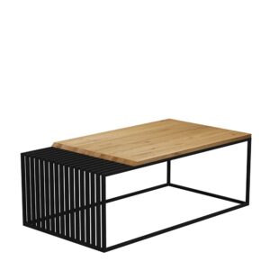 Sofatisch modern aus Wildeiche Massivholz Metallgestell