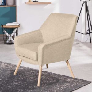 Wohnzimmer Sessel in Beige aus Flachgewebe Buche Massivholz