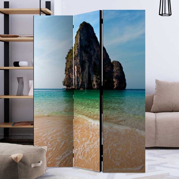 Spanische Trennwand aus Leinwand und Massivholz Strand Motiv