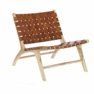 Sessel aus Teak Massivholz braunem Echtleder