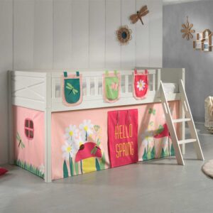 Kinderzimmerbett bunt aus Kiefer Massivholz Blumen Motiv