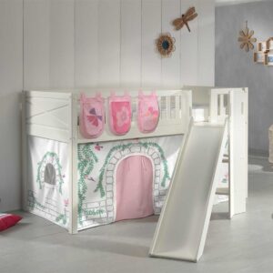 Kinderspielbett aus Kiefer Massivholz Vorhang Set