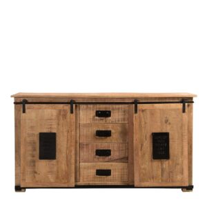 Sideboard Industriestil aus Mangobaum Massivholz Schiebetüren