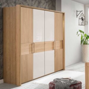 Schlafzimmerschrank in Beige Glas beschichtet Eiche Massivholz