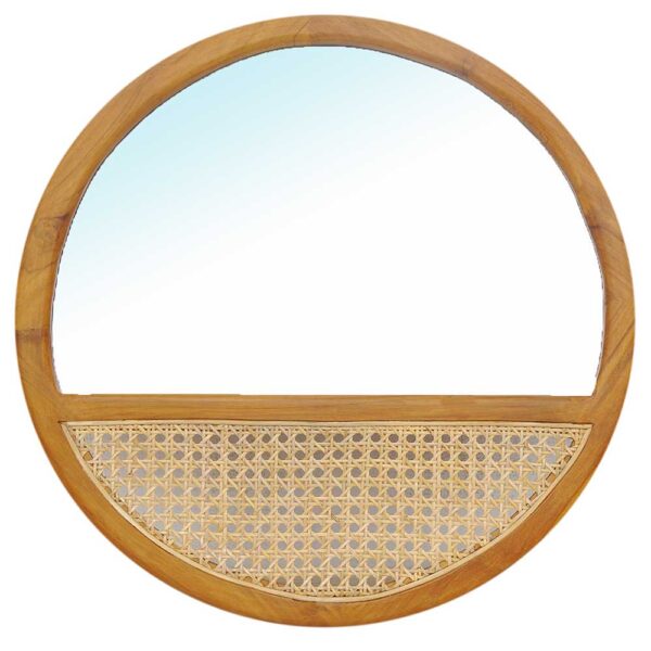 Garderobenspiegel 60 cm aus Teak Massivholz und Rattan Skandi Design