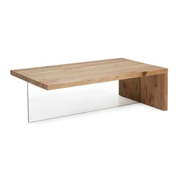 Design Couchtisch mit Glaswange Eiche Massivholz