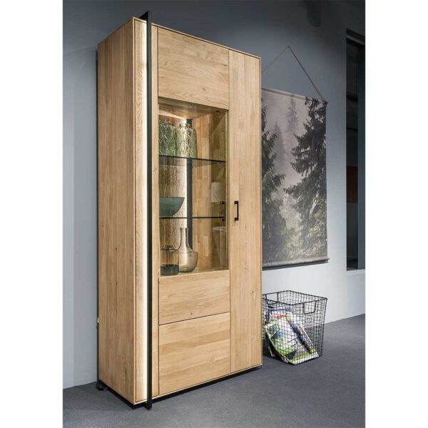 XL Schrank Vitrine in Asteichefarben Massivholz und Glas