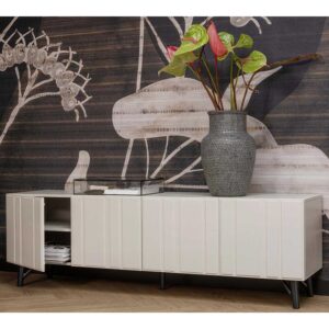 Fernseher Schrank modern in Hellgrau Kiefer Massivholz und Metall