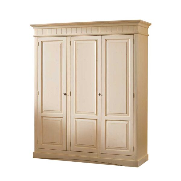 Abschließbarer Kleiderschrank in Creme Vintage Fichte Massivholz