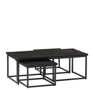 Sofa Tisch Set Industriestil in Schwarz Massivholz und Metall (dreiteilig)