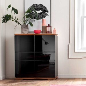 Hochglanz Highboard in Schwarz Asteiche Massivholz