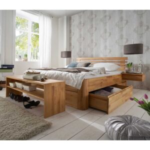 Schlafzimmer Set Massivholz in Kernbuchefarben 88 cm hoch (vierteilig)