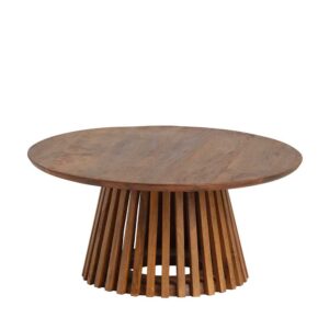 Runder Wohnzimmer Tisch aus Mangobaum Massivholz Cognac Braun