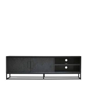 Phonoschrank schwarz modern aus Mangobaum Massivholz Metall