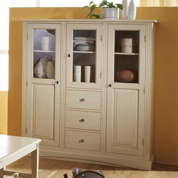 Landhaus Highboard in Creme Vintage Fichte Massivholz