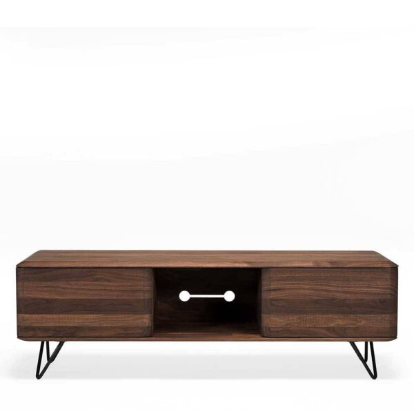 Retro TV Sideboard aus Nussbaum Massivholz Metall