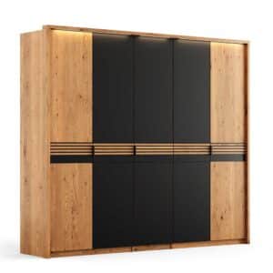 Kleiderschrank Massivholz Eiche 256 cm breit LED Beleuchtung im Rahmen