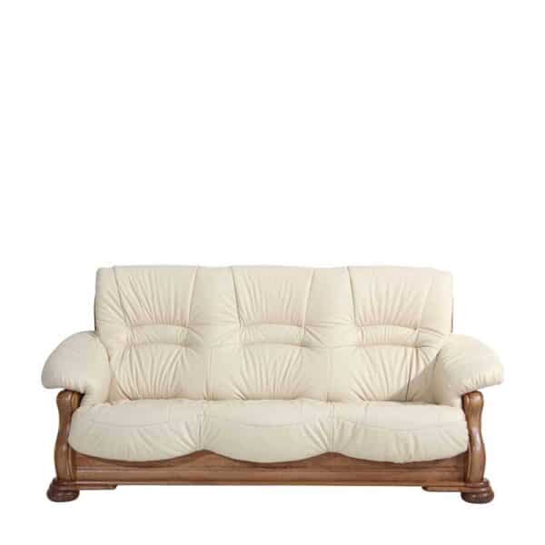 Dreier Sofa mit Federkern in Beige Echtleder Eiche Massivholz