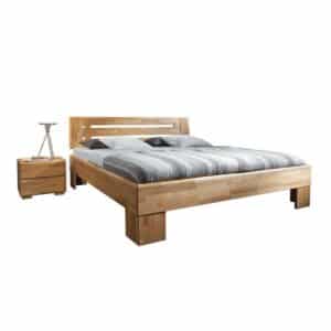 Doppelbett Set aus Wildeiche Massivholz honigfarben geölt (dreiteilig)