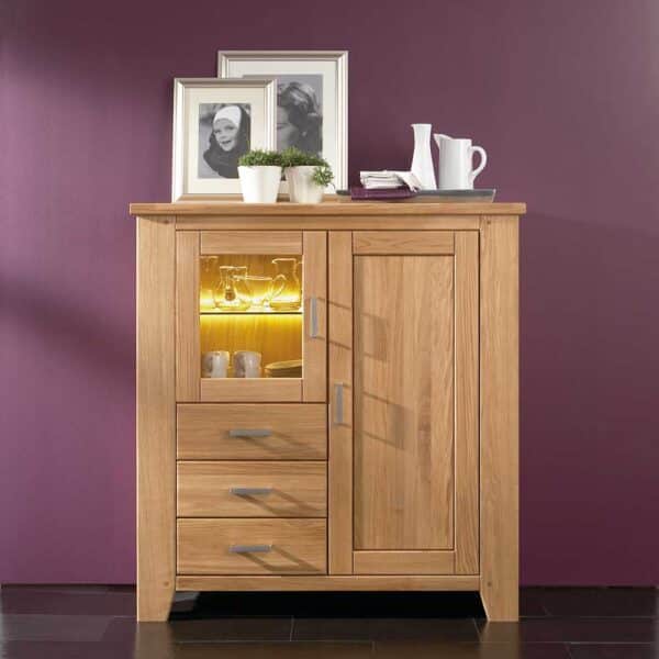 Esszimmer Highboard aus Wildeiche Massivholz Glastür