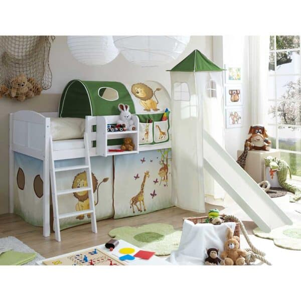 Kinderzimmer Rutschbett mit Zootier Motiven Kiefer Massivholz