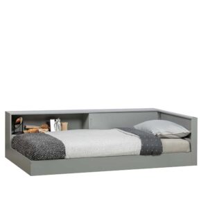 Singlebett in Beton Grau Kiefer Massivholz