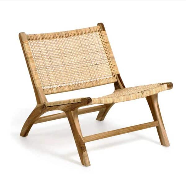 Rattan Sessel mit Vierfußgestell aus Teak Massivholz