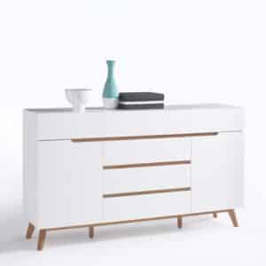 Design Sideboard in Weiß Asteiche Massivholz