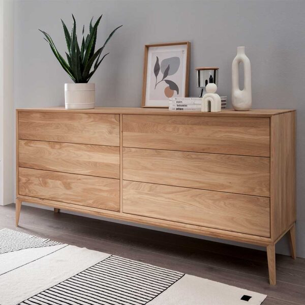 Esszimmersideboard mit Schubladen aus Wildeiche Massivholz geölt 178 cm breit