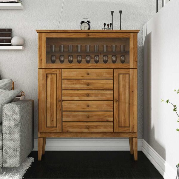 Esszimmer Highboard mit Glasklappe Wildeiche Massivholz