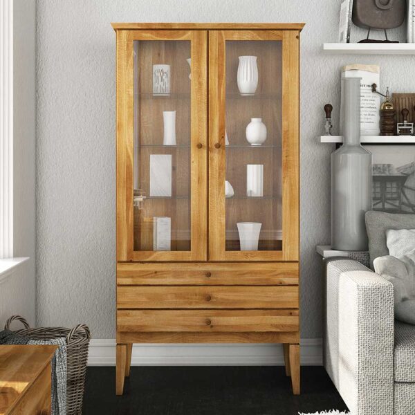 Vitrine aus Wildeiche Massivholz 180 cm hoch