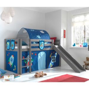 Kinderzimmer Bett in Grau und Blau Kiefer Massivholz