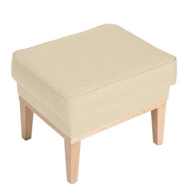 Fusshocker Polster Beige aus Flachgewebe Buche Massivholz