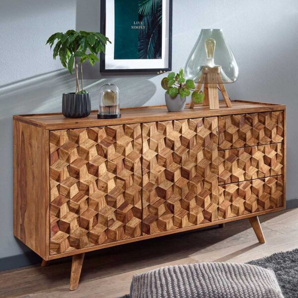 Esszimmer Sideboard aus Sheesham Massivholz Türen und Schubladen