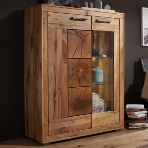 Highboard Vitrine aus Wildeiche Massivholz 135 cm hoch