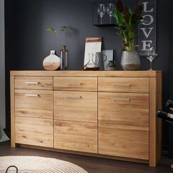 Großes Sideboard aus Wildeiche Massivholz 3 Türen 3 Schubladen