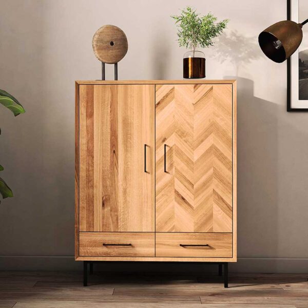 Wohnzimmer Highboard aus Wildeiche Massivholz Skandi Design