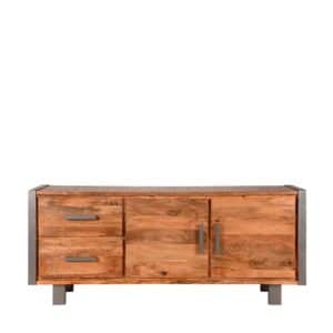 Wohnzimmer Sideboard aus Mangobaum Massivholz und Metall Loft Design