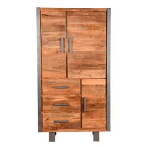 Schrank aus Mangobaum Massivholz und Metall 100 cm breit und 185 cm hoch