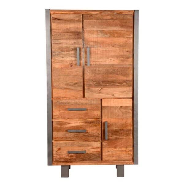 Schrank aus Mangobaum Massivholz und Metall 100 cm breit und 185 cm hoch