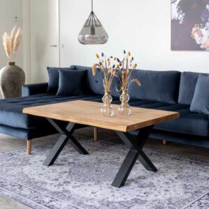 Sofatisch aus Eiche Massivholz und Stahl 120 cm breit