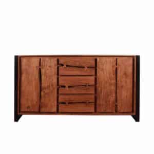 Design Sideboard aus Akazie Massivholz Schwarz Metall Loft