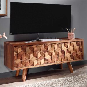 TV Lowboard mit 3D Holz Front Sheesham Massivholz