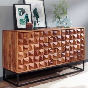 Esszimmersideboard 3D Front aus Sheesham Massivholz Metall