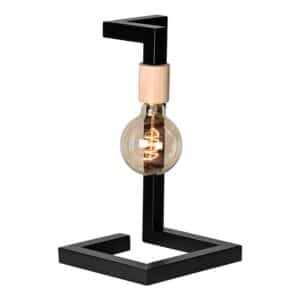 Tischlampe in Schwarz Metall und Massivholz