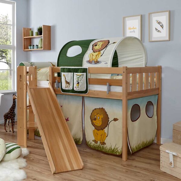 Kinderspielbett mit Rutsche und Tunnel Buche Massivholz