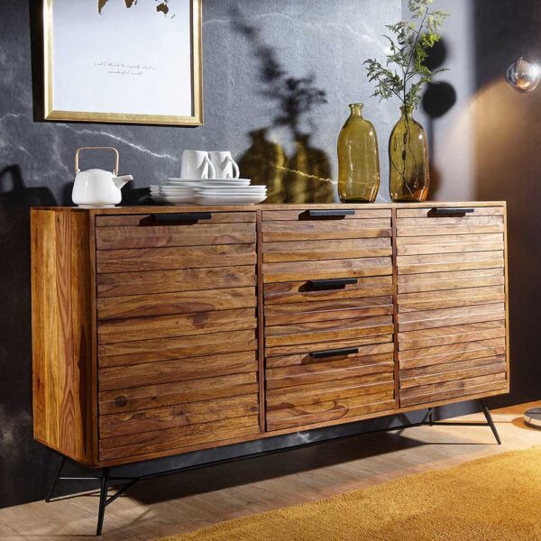 Loft Design Sideboard aus Sheesham Massivholz und Eisen 160 cm breit