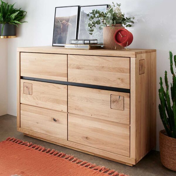 Sideboard aus Wildeiche Massivholz zwei Schubladen und Türen